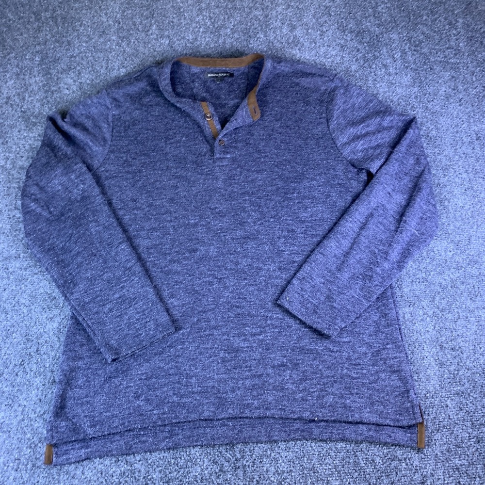 Banana Republic Henley Sweater Mens Large Blue Long Sleeve High Low Hem Pullover